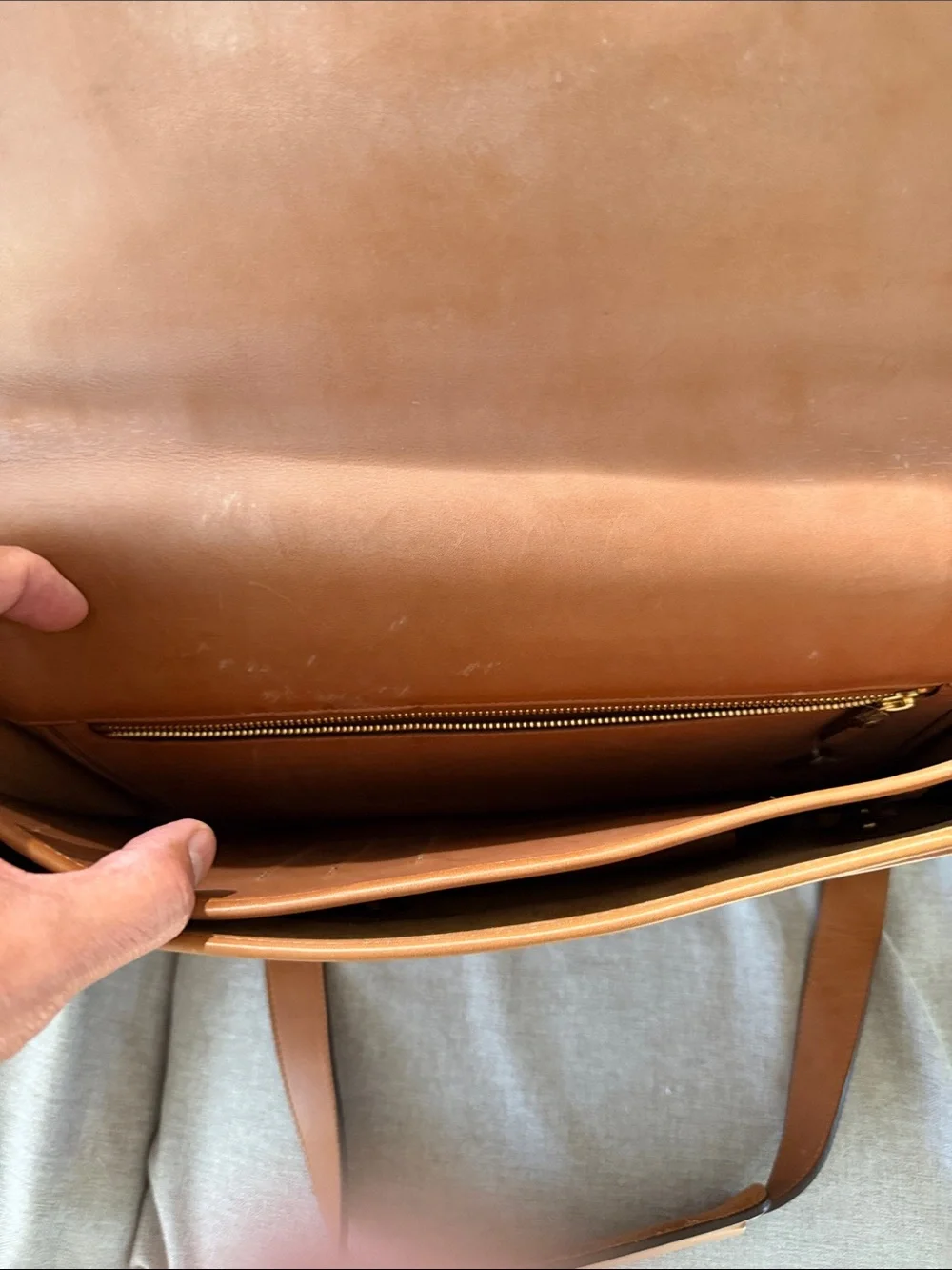 Ghurka Tan Leather Briefcase with Gold Brass Hardware